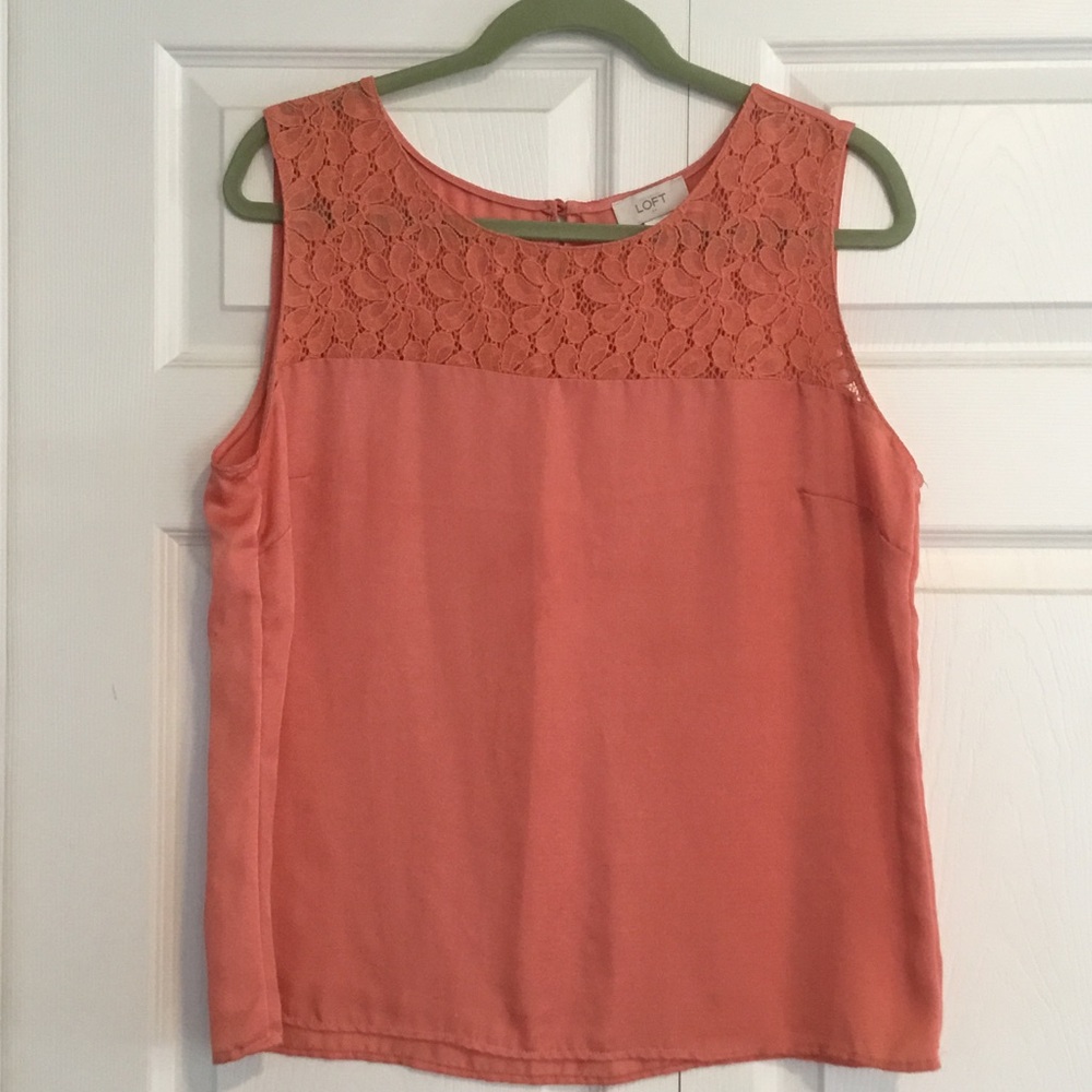 LOFT Coral Lace Sleeveless Blouse